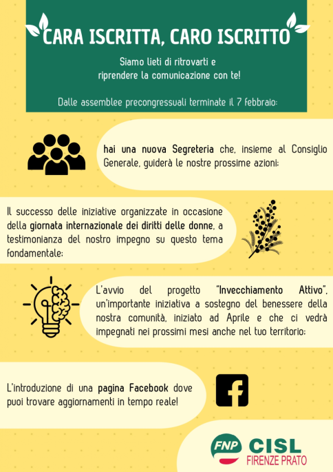 Cara Iscritta e caro Iscritto siamo lieti di ritrovarti e di riprendere la comunicazione con te!