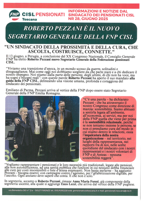 Informazioni e Notizie dal Sindacato Pensionati CISL Toscana N°28 06-2025